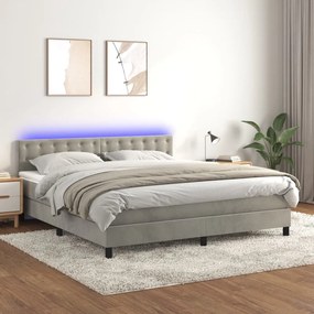 Letto A Molle Materasso E Led Grigio Chiaro 160x200 Cm Velluto /