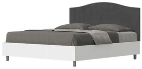Letto contenitore da 160x200 in legno bianco e testata in microfibra grigio Grace