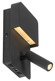 Applique nera con LED incl. USB e lampada da lettura con interruttore - Robin