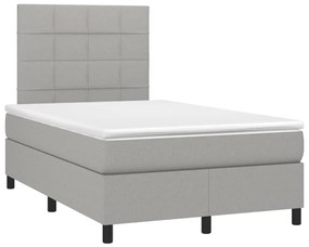 Letto a molle materasso e led grigio chiaro 120x190 cm tessuto