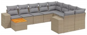 Set divano da giardino 10 pz con cuscini beige in polyrattan