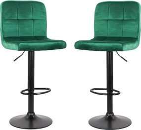 Sgabello bar in velluto girevole altezza regolabile Verde Set 2 Pezzi