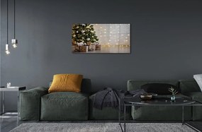 Quadro di vetro Alberi di natale, decorazioni e regali 100x50 cm