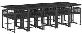 Set da pranzo da giardino 11 pz con cuscini in polyrattan nero