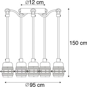 Lampada a sospensione industriale nera 5 luci - Cava