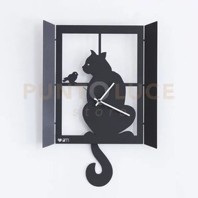 Orologio a pendolo moderno gatto alla finestra nero