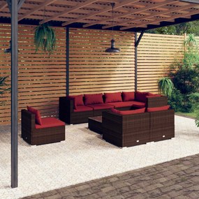 Set Divani da Giardino 9 pz con Cuscini in Polyrattan Marrone