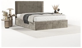 Letto matrimoniale imbottito beige con spazio contenitivo 200x200 cm Mavel - Maison de Rêve