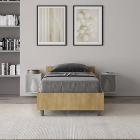 Letto Singolo 80x190 Nuamo con Rete Contenitore e Design Essenziale, Quercia / Con Rete
