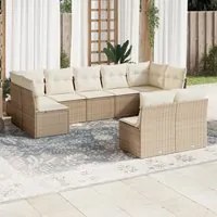 Set Divano da Giardino 9 pz con Cuscini Beige in Polyrattan 3249987