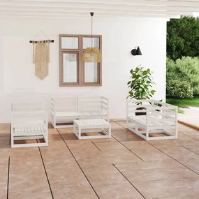 Set Divani da Giardino 7 pz Bianco in Legno Massello di Pino