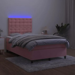 Letto a molle con materasso e led rosa 120x190 cm in velluto