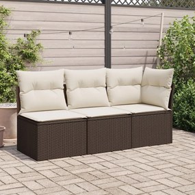 Divano angolare da giardino con cuscini in polyrattan marrone