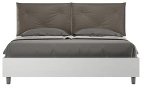 Letto matrimoniale con rete 160x190 bianco frassino cuscini similpelle cappuccino Egos Appia
