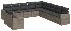 Set Divani da Giardino 11 pz con Cuscini in Polyrattan Grigio