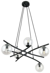 Lampadario Moderno Cadmo Acciaio Nero Trasarente 5 Luci E14 Ip20