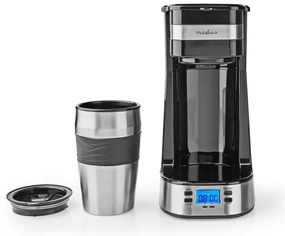 Nedis KACM310FBK - Macchina da caffè per una tazza da 0,42 L con timer e tazza da viaggio