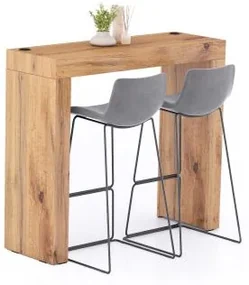 Tavolo Alto Evolution 120x40, Rovere Rustico con Due Gambe e Caricatore Wireless