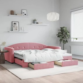 Divano Letto Estraibile Con Cassetti Rosa 90x200 Cm Velluto /