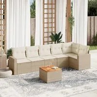 Set Divani da Giardino 7 pz con Cuscini Beige in Polyrattan 3224133