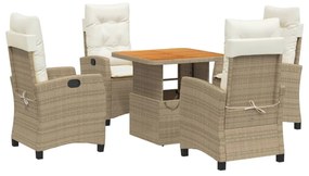 Set da pranzo da giardino 5 pz con cuscini beige in polyrattan
