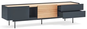Tavolo TV in rovere decorato in colore antracite-naturale 180x45 cm Otto - Teulat