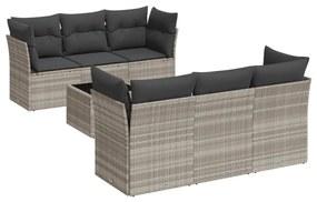 Set divani da giardino 7pz con cuscini grigio chiaro polyrattan