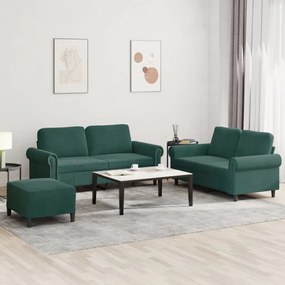 Set Di Divani 3 Pz Con Cuscini Verde Scuro İn Velluto /