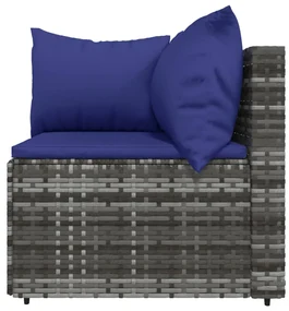 Set divani da giardino 3 pz con cuscini in polyrattan grigio