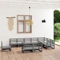 Set Divani da Giardino 10 pz Grigi in Legno Massello di Pino 3075816