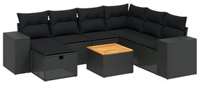 Set divani da giardino con cuscini 8 pz nero in polyrattan