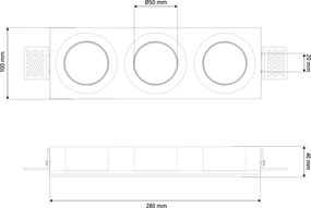 Portafaretto Rettangolare 280x100mm 3xGU10 in Gesso Pitturabile Curvo