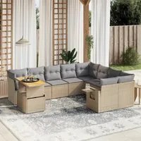 Set Divano da Giardino 10 pz con Cuscini Beige in Polyrattan 3271920