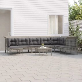 Set Divani da Giardino 9 pz con Cuscini in Polyrattan Grigio