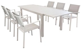 DEXTER - set tavolo in alluminio cm 160/240 x 90 x 75 h con 6 poltrone Venus