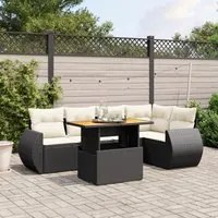 Set Divano da Giardino 6 pz con Cuscini Nero in Polyrattan 3272183