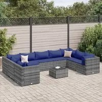 Set Divani da Giardino 10 pz con Cuscini in Polyrattan Grigio 3308279