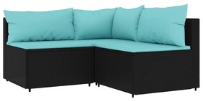 Set divani da giardino 4 pz con cuscini nero in polyrattan