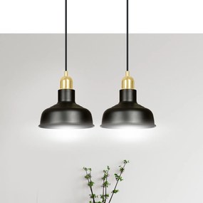 Lampadario Industrial 2 Luci Kubera In Acciaio Nero Con Elementi In Oro