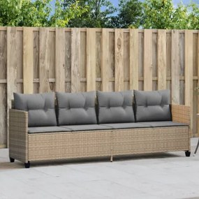 Lettino Prendisole con Cuscini Beige in Polyrattan