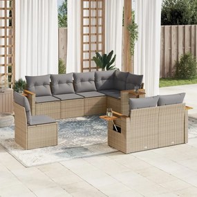 Set divano da giardino 8 pz con cuscini beige in polyrattan