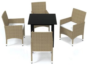 Set pranzo da giardino 5 pz con cuscini in polyrattan beige