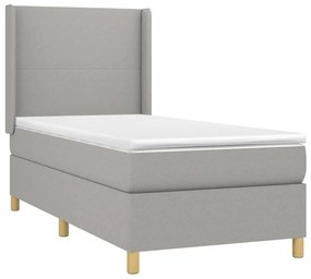 Letto a molle materasso e led grigio chiaro 80x200 cm tessuto