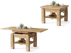 CLEO Rovere Artisan - TAVOLINO TRASFORMABILE SALVASPAZIO CON PIANO ALLUNGABILE E ALZABILE