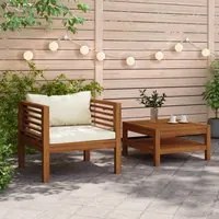 Set Divani da Giardino 2pz Cuscini Bianco Crema Massello Acacia 316285