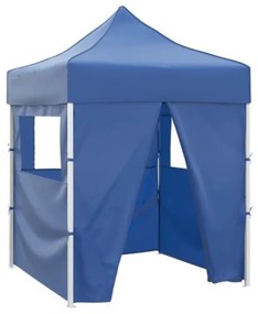 Gazebo Pieghevole Professionale 4 Pareti 2x2m Acciaio Blu