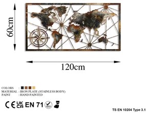 Decorazione da muro 120x60 cm world mappa metallo