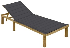 Lettino Da Giardino Con Cuscino Antracite Legno Pino Impregnato /