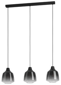 Lampadario Glamour Sedbergh nero paralume grigio e nero e trasparente 3x E27 Ø0cm EGLO