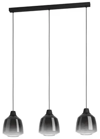 Lampadario Glamour Sedbergh nero paralume grigionerotrasparente 3x E27 Ø0cm EGLO